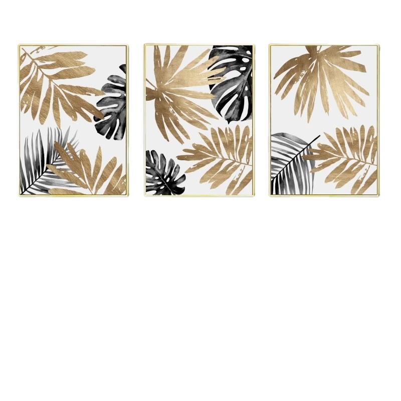 Nordic Black and Gold Flowers Poster, Wall Art, Canvas Painting, Modern Home Decor, Print Pictures for Living Room Decoration