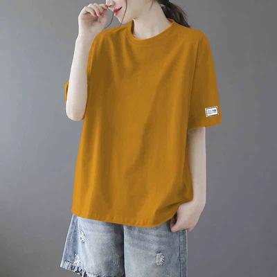Casual Literary Labeling Short-sleeved Large-size Spring and Summer New Versatile White Women's T-shirt