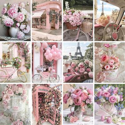 Paris Romantisches Rosa Blume Leinwand Malerei Kunst Wand Mädchen Lieblich Nordisch Rosa Poster Drucke für Wohnzimmer Heimdeko Bild