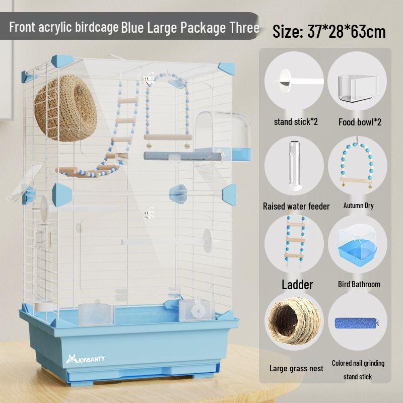 Large Transparent Acrylic Bird Cage with Toilet for Cockatiels and Parrots