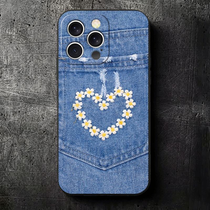 Retro Denim Pattern Soft Phone Case for iPhone 16 16E 17 Air 15 Pro Max 14 Plus 13 Mini 11 12 7 Black Cover Back Shell