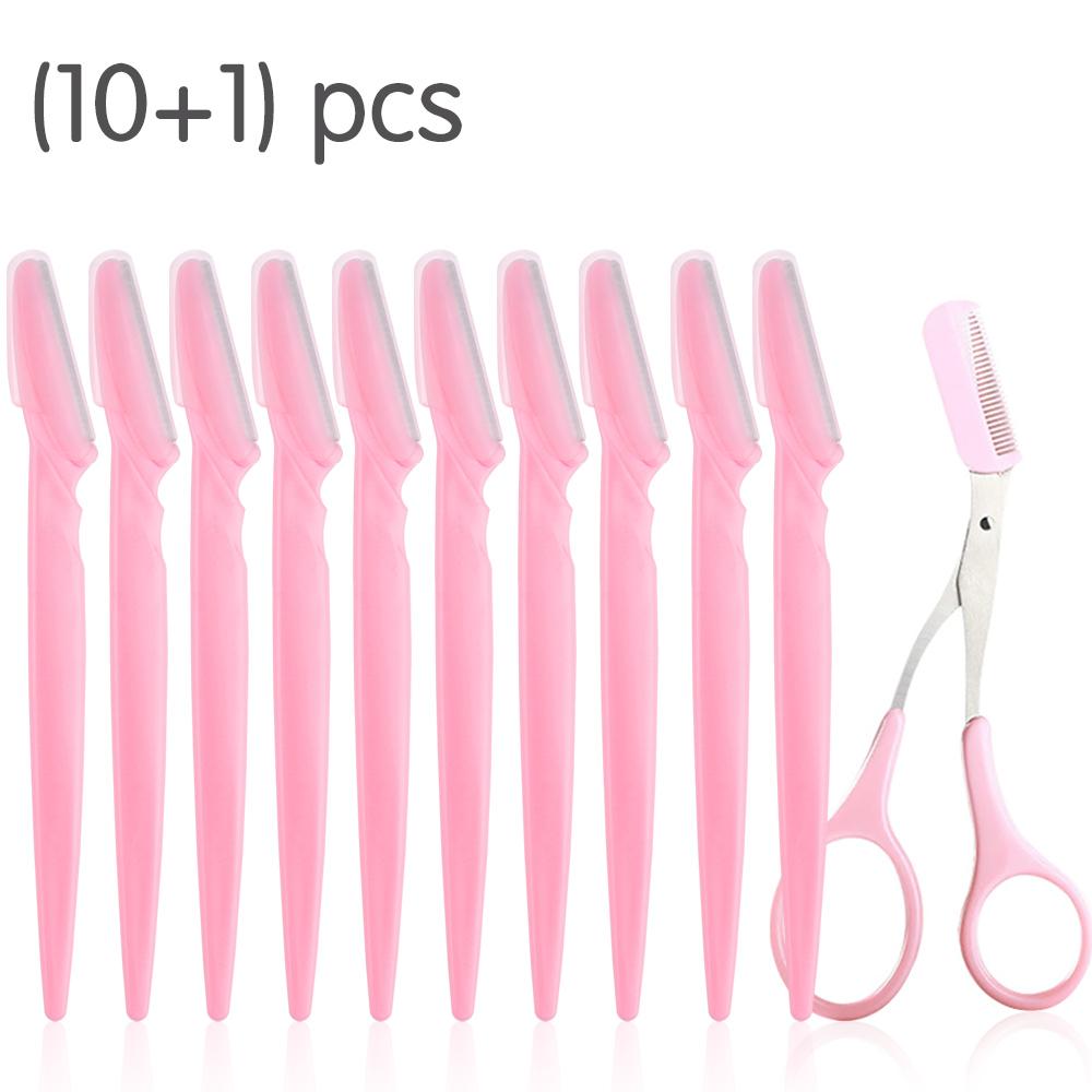 11Pcs Professional Eyebrow Trimmer Safe Blade Brow Scissors Comb Set Women Face Hair Remover Scraper Shaver Makeup Beauty Tools