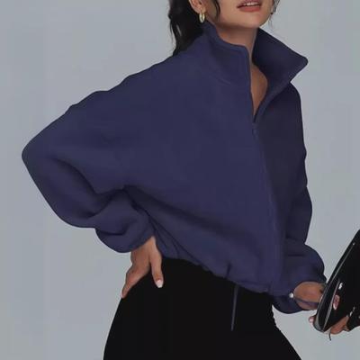 2023 Damen Herbst/Winter Locker Stehkragen Reißverschluss Strickjacke Sweatshirt