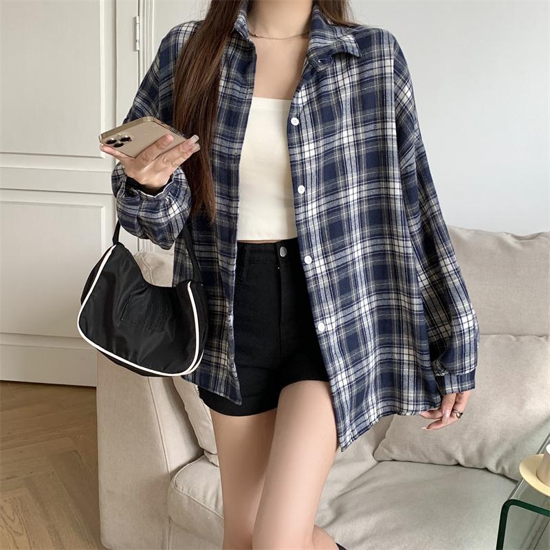Camicie a quadri larghe semplici vintage primaverili da donna, moda a maniche lunghe, taglie forti, casual, camicette da donna, monopetto, slim, da ufficio, da donna, 26107