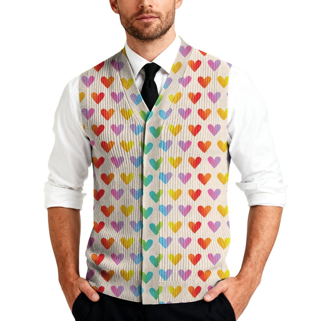 Men's V,Neck Sleeveless Knit Cardigan Vest