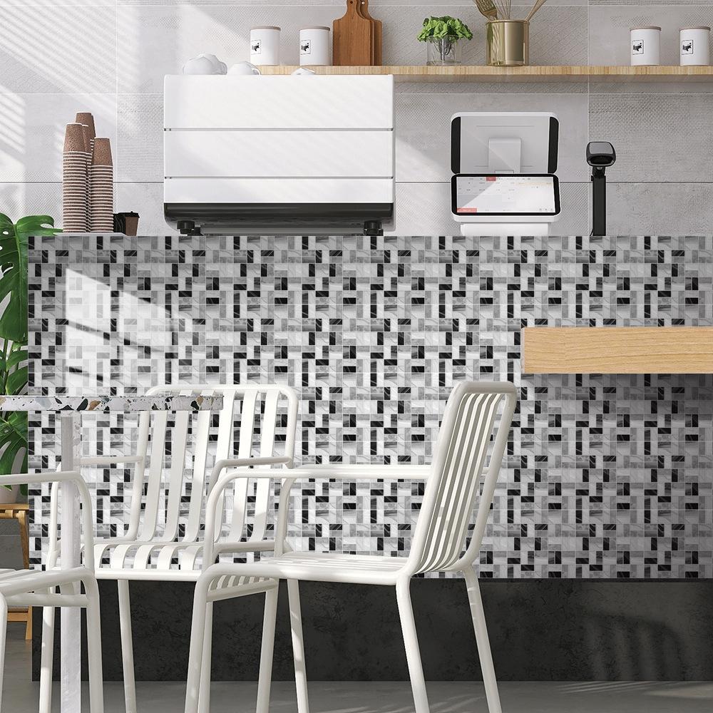 10pcs Black and White Marble Tiles Sticker Kitchen Wardrobe Bathroom Home Decor Self-adhesive Crystal Hard Film Art Wall Decals