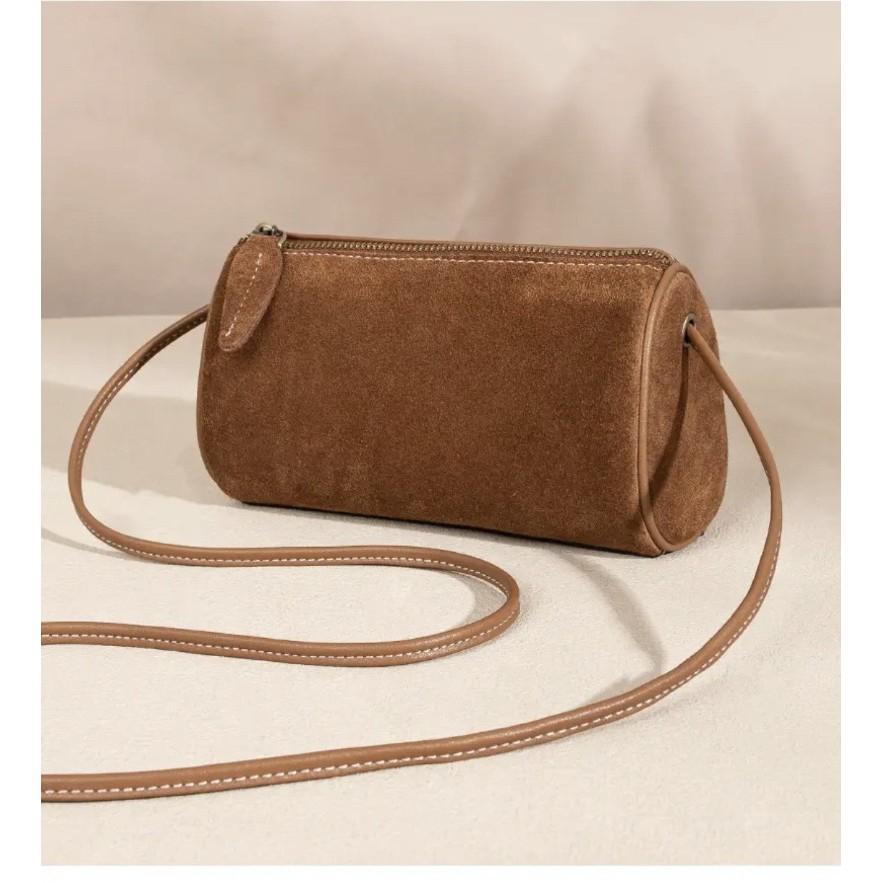 IELGY Ladies Messenger Bag Autumn Matte Suede Simple Soft Leather Cylinder Bag