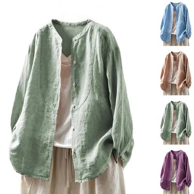 Damen ,Farbe Baumwolle Und Leinen Lang,ärmlig Strickjacke Hemd Oberteil