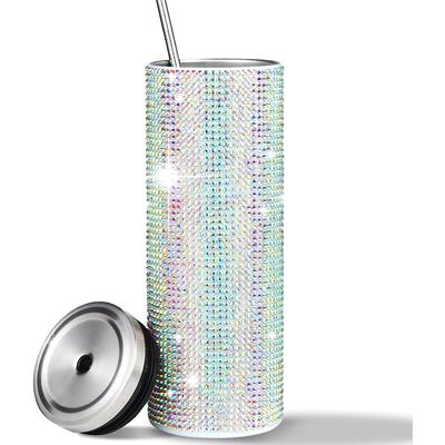 Bling Cup 20oz diamantová láhev na vodu Drahokamenový pohár Třpytivé pohárky z nerezové oceli s víčky a brčky Husté pohárky s posety Třpytivé dárky