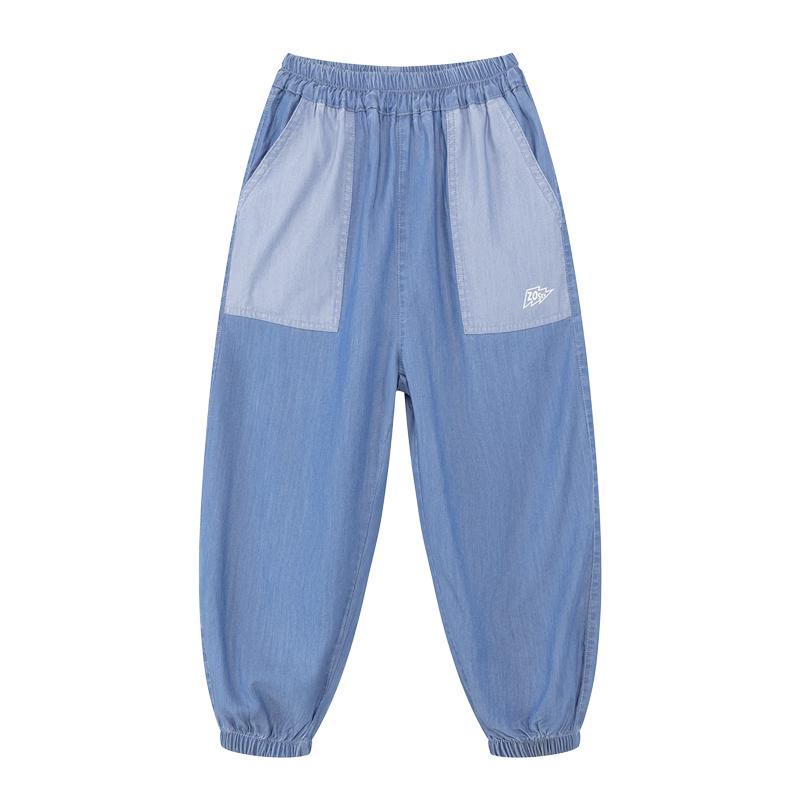 ZUOXI Boys Tencel Denim Anti-Mosquito Sun Protection Jeans with Color-Block Pockets 130