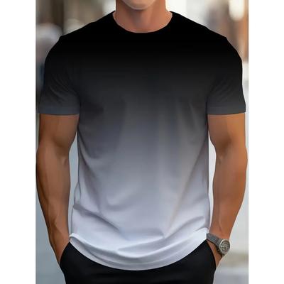 Men's Fashion Gradient Sports T-shirt, Casual Stretch Round Neck Tee Shirt For Summer