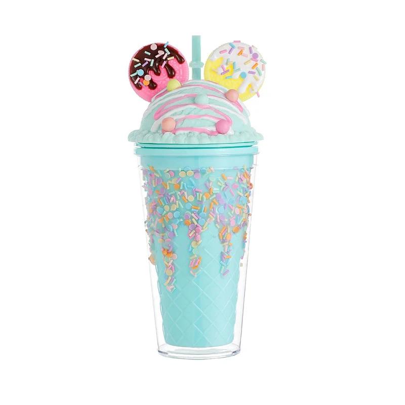 For 450ml Cute Straw Cup,Ice Cream Lids for Stanley Tumbler,Reusable Plastic Cups,Summer Drinkware Cold Brew,Girl Water Bottle G