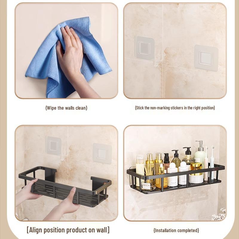 No-Drill Wall-Mounted Bathroom Storage Rack for Dormitories