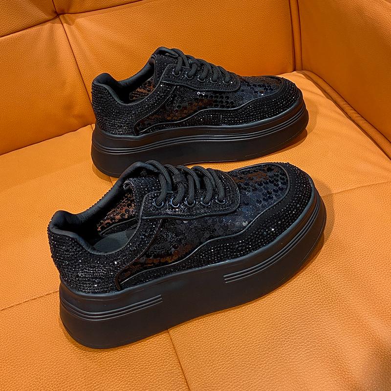 Fashion Luxury Women's Sports Shoes Summer Mesh High Heel Platform Lace Water Diamond Crystal Casual Work Shoes Outdoor Running Shoes
