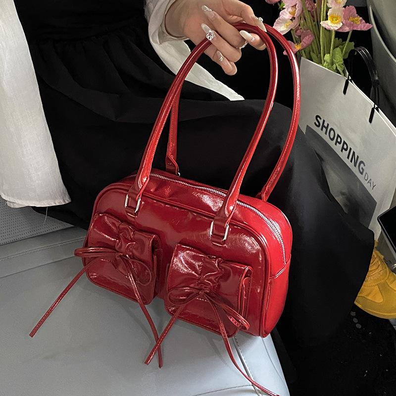Premium underarm bag women's new 2025 niche bow baguette bag fashion cross mirror shoulder bag