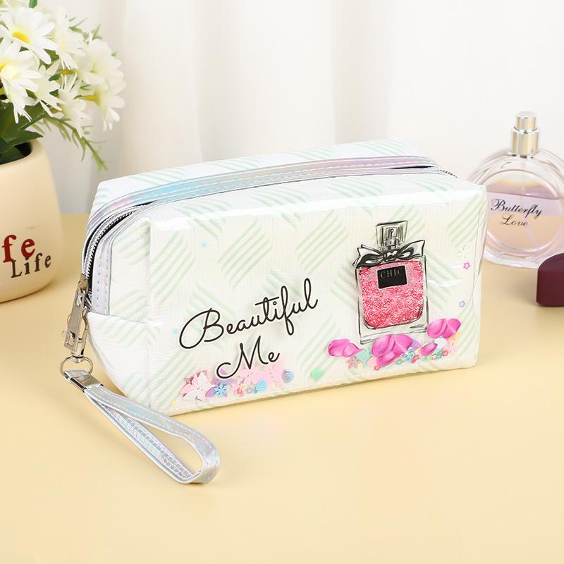 Printed Quicksand Glitter Makeup Bag Large Capacity Portable Travel Storage Bag Octagon Tote Toiletry Bag