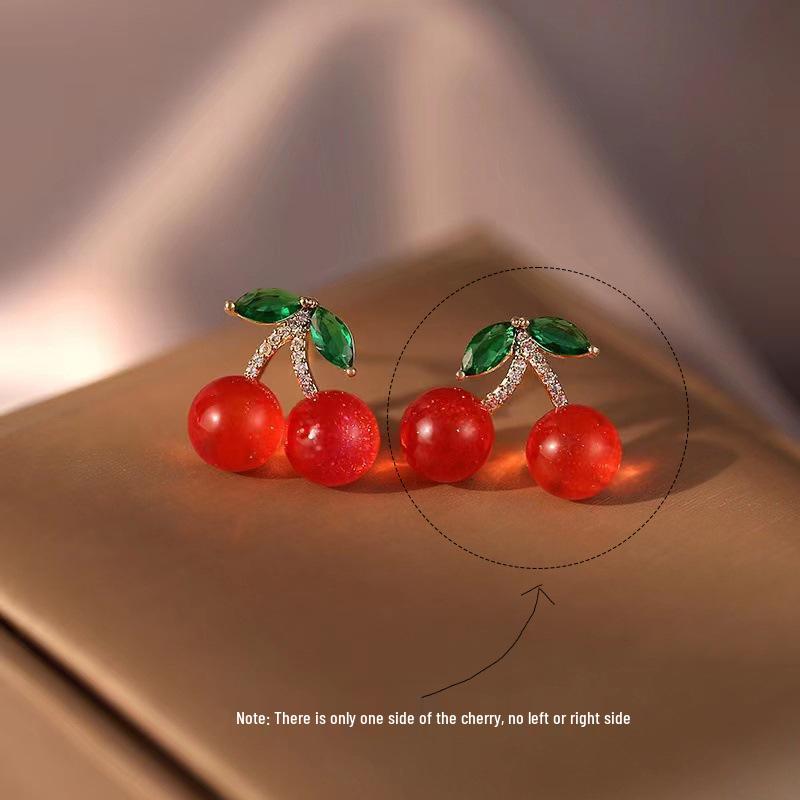 

S925 Silver Red Cherry Fruit Earrings, Cute Niche Design, Light Luxury Studs for Women