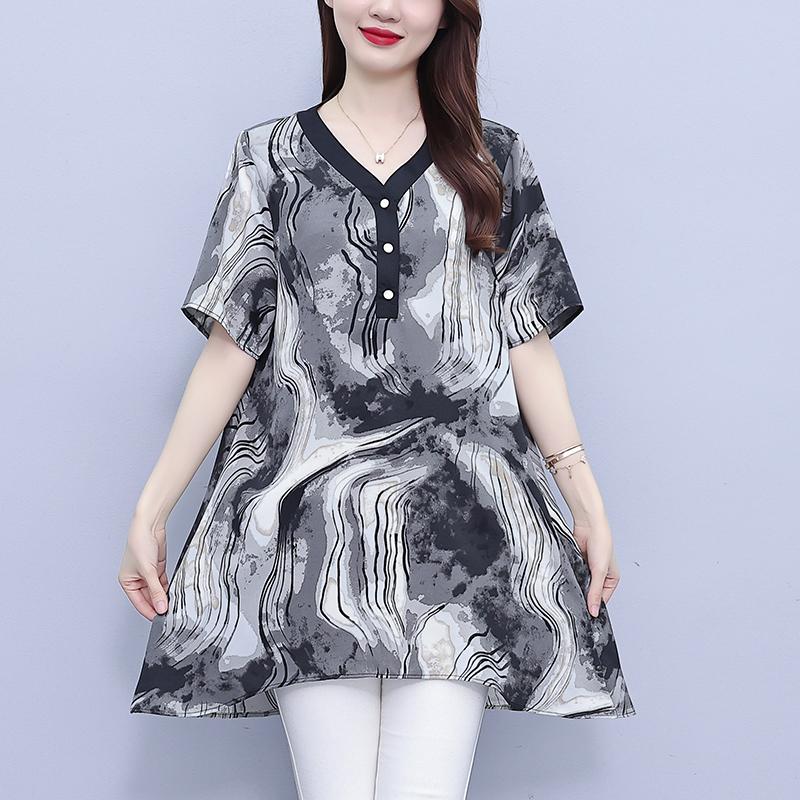 

DIMANAF 2023 Плюс Размер Женская летняя дизайнерская рубашка Свободный принт с рисунком с короткими рукавами Хлопок Fashoin Дизайн Тонкие длинные винтажные женские топы с принтом