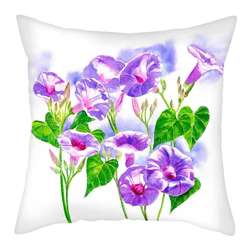 Purple Flower Lavender Polyester Cushion Cover Throw Pillowcase For Sofa Car Chair Living Room Decorative Pillow Cover 45X45Cm