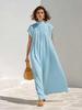 European and American women's simple gas texture super short-sleeved spring and summer thin long French pleated dress