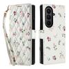 White Leather Colorful Flowers Wallet Flip Phone Case For Samsung Z Fold 7 6 5 4 5G Soft Wrist Strap Shockproof Cover