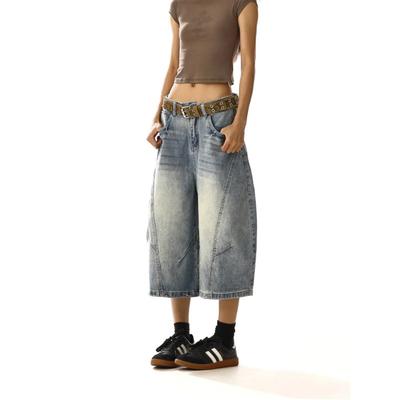 Damen Baggy Weite Beine Denim Culottes Vintage Gewaschen Locker Cropped Jeans