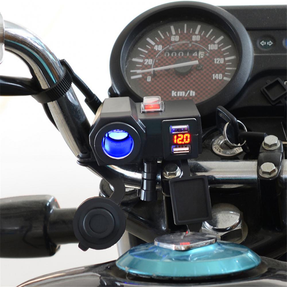 Dc12V Waterproof Motorcycles Handldbar 2Usb Port Adapter Blue Led With Voltmeter