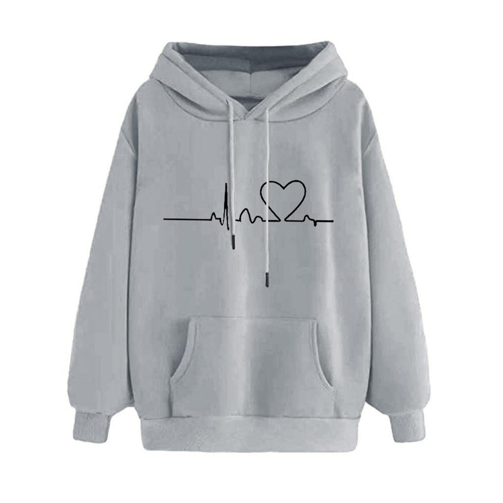 Modischer Damen-Sweatshirt-Mantel zum Valentinstag, fester Kapuzenpullover mit Kordelzug, lässig, langärmelig