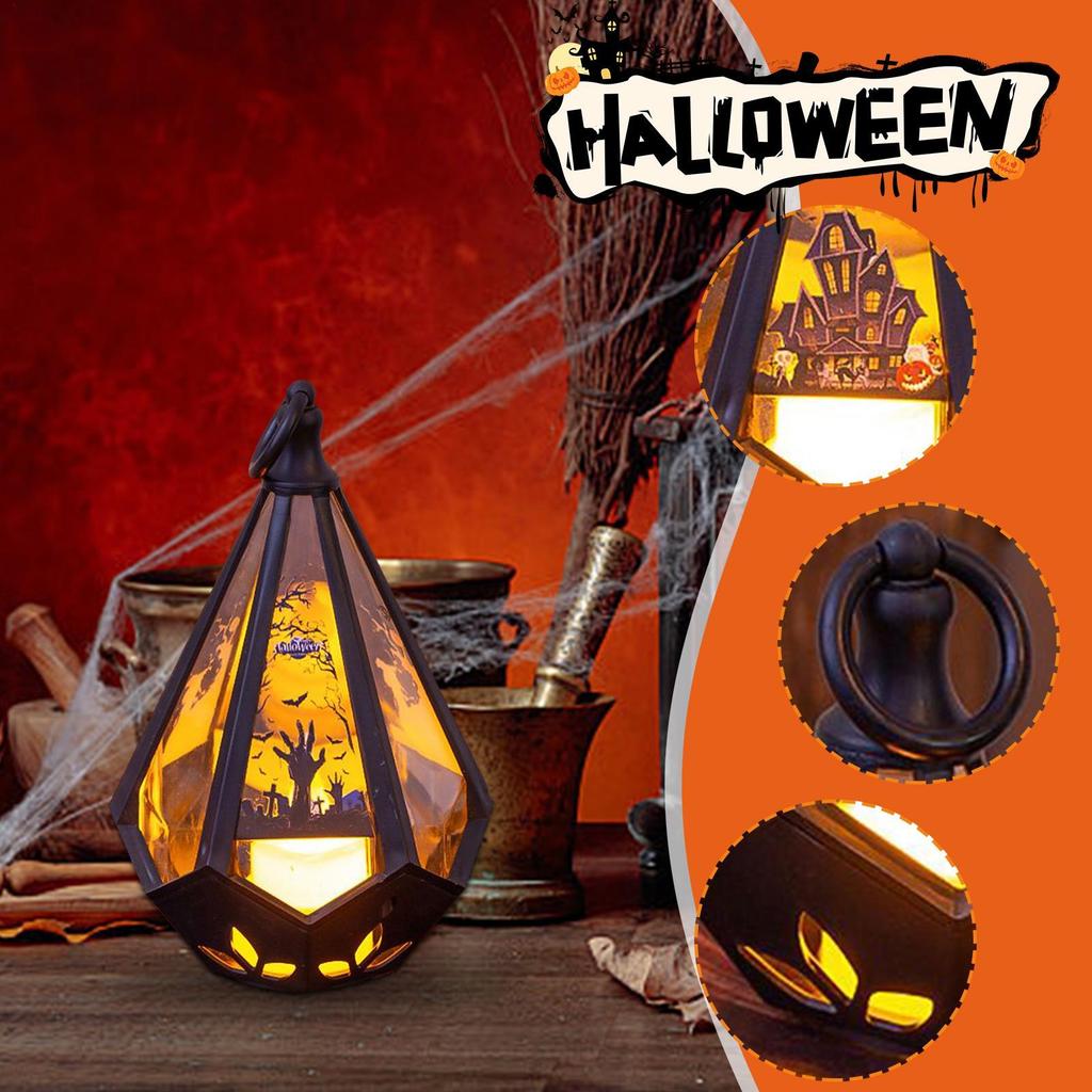 Halloween Lantern Lights Witch Pumpkin Castle Lantern Lamp Ornament Decorations Centerpieces For Yard Garden Camping Porch