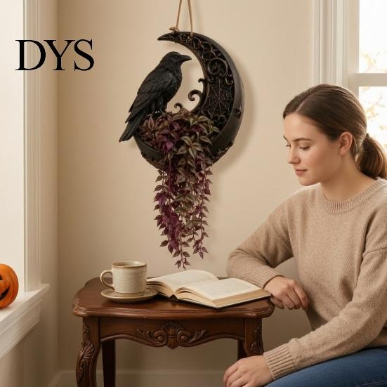 Decorative Bat Flower Basket Halloween Hanging Planter for Indoor Outdoor Use, Gothic Cat Witch Raven Plant Pot Porch Holder, Spooky Wall Mounted
