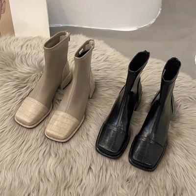 Street Style Square Toe Women Ankle Boots Fashion Zippers Modern Short Booties Autumn Winter Ladies Concise Thick Heels Shoes
