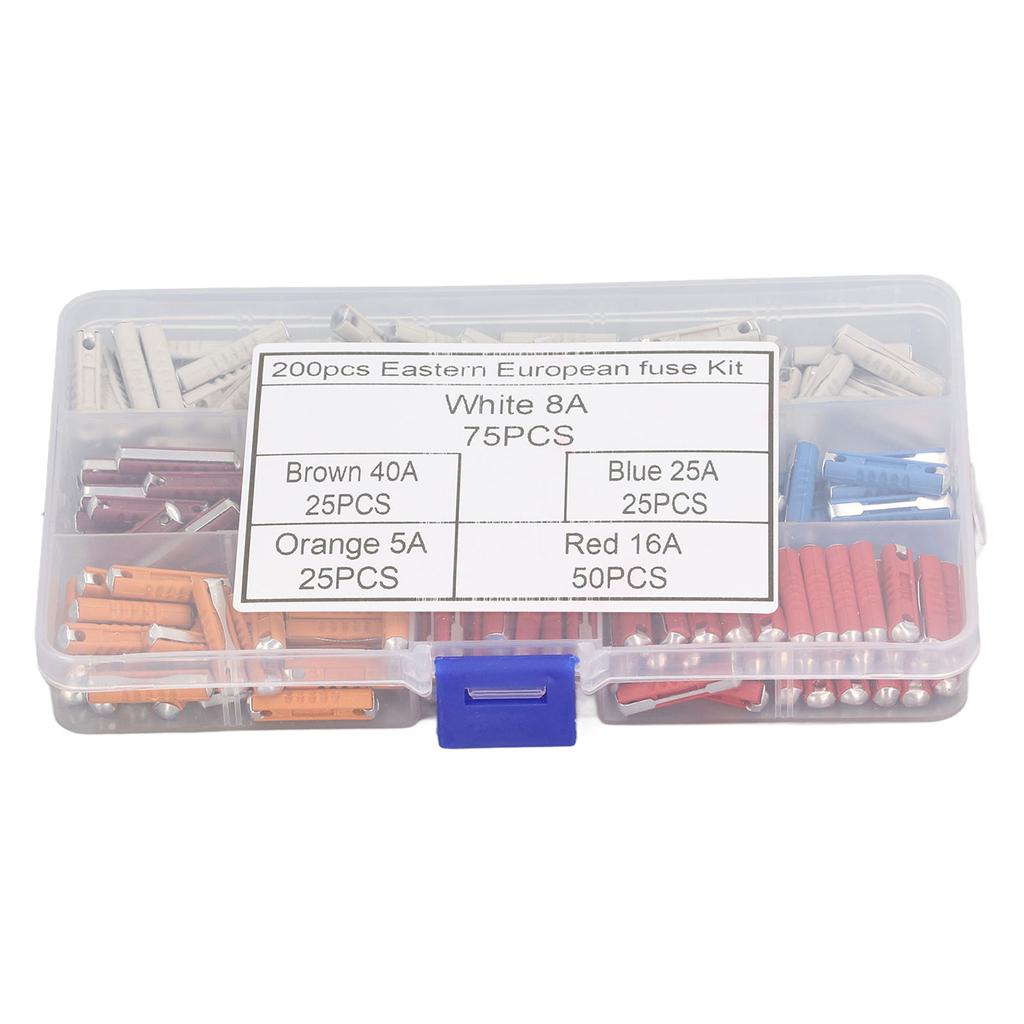 200PCS European Automotive Fuse 5 Type Torpedo Shaped Car Fuse with Plastic Storage Box for Vintage