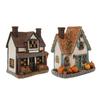 Kürbishaus Miniatur, Harz Herbsternte Dekoration mit handgeschnitzter Kacheltextur und Kürbisdetails, Retro Britisches Holzhaus für Halloween