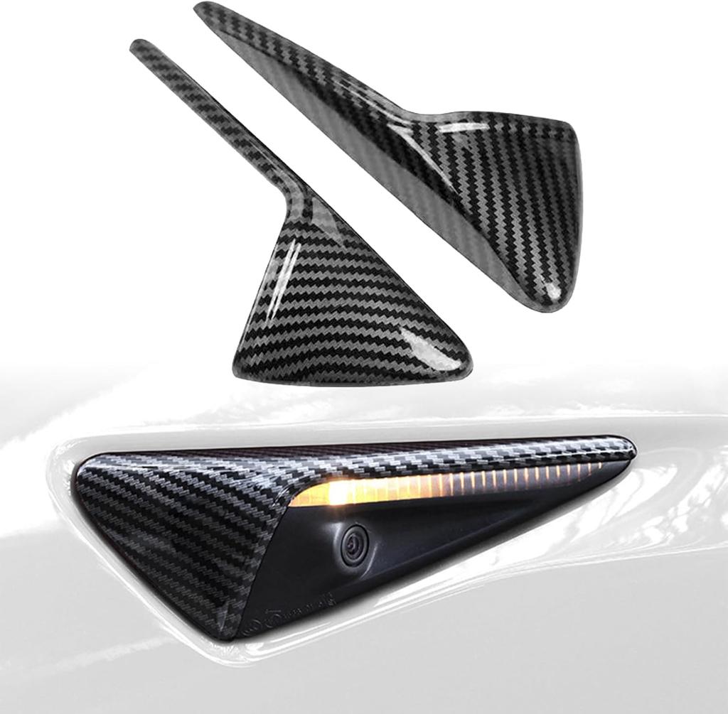 For Tesla M 3/Y Side Camera Protection Cover Carbon Fiber Fender Trim Cover 2017-2026 Glossy Fit Car Modification Accessories