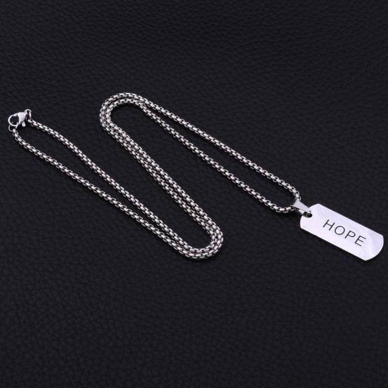 Trendy Titanium Steel HOPE Pendant Necklace: Stylish English Tag Sweater Chain