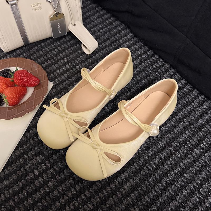 Damen Mary Jane Schuhe 2025 Frühling Herbst Neue Mode Schleife Flacher Runder Zeh Mittelhohe Absatzschuhe Damen Elegant Einzelne Pumps