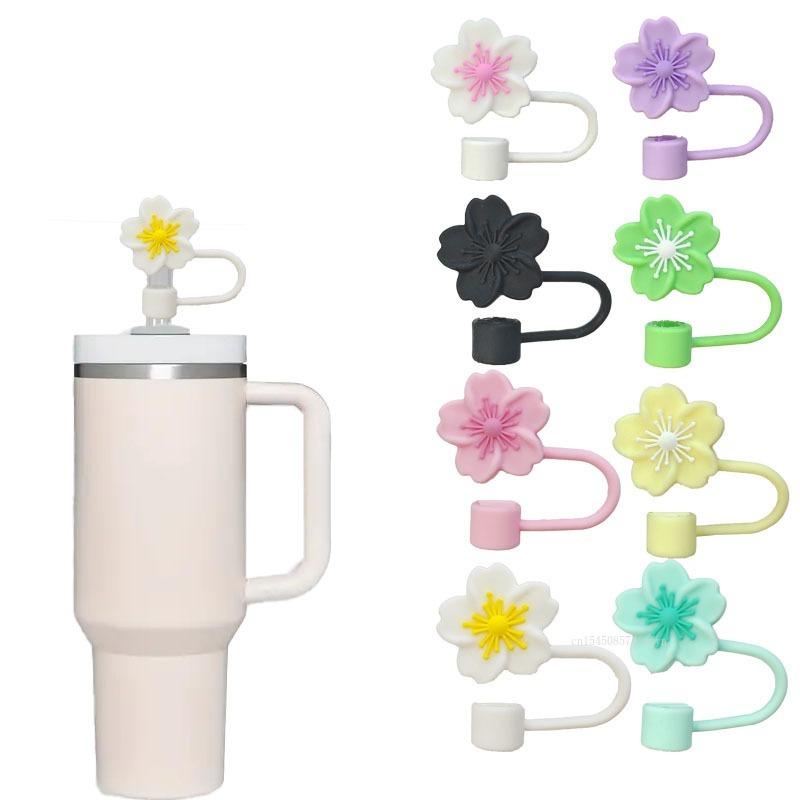 1pcs Straw Cover Cap for Stanley Cup Begonia Flower Dust-Proof Straw Toppers 10mm Reusable Silicone Straw Tips Lids Party Decor