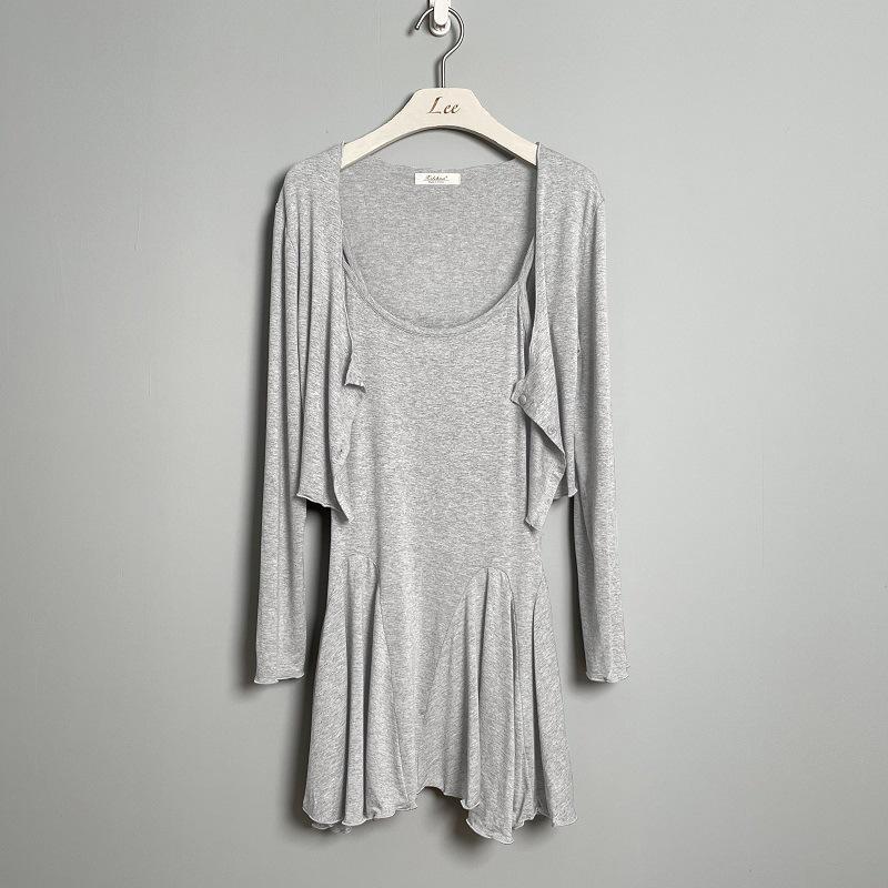 Dongdaemun Slim Fit Cardigan & Suspender Dress Set - Sexy, Figure-Revealing Two-Piece Outfit