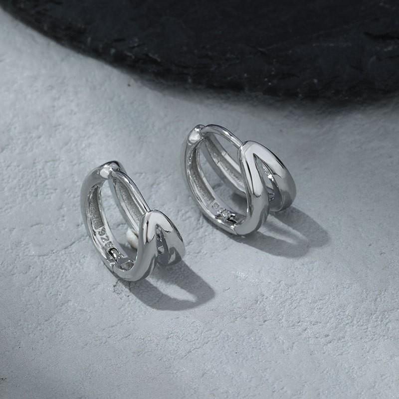 Silver Plated Men's Trendy Stud Earrings - Bad Boy Style Hoops Jewelry