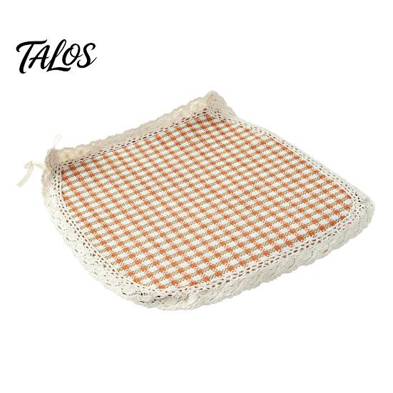 Tapis de Chaise Bordure Dentelle Rétro Coton Lin avec Liens, Style Bohème à Rayures et Carreaux Garniture de Siège de Salle à Manger, Respirant pour Tapis de Bureau d'Ordinateur