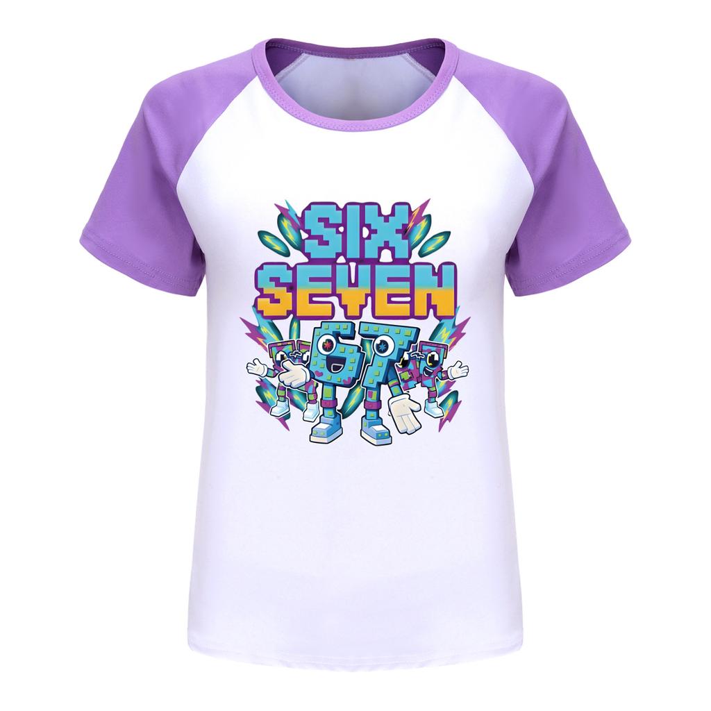 5220 Kids Boys Girls Steal a Brainrot 67 Six Seven Print Raglan Short Sleeves T-Shirt