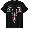 American Flag Deer Hunting T-Shirt Buck Skull Antlers Patriotic Hunter Tee