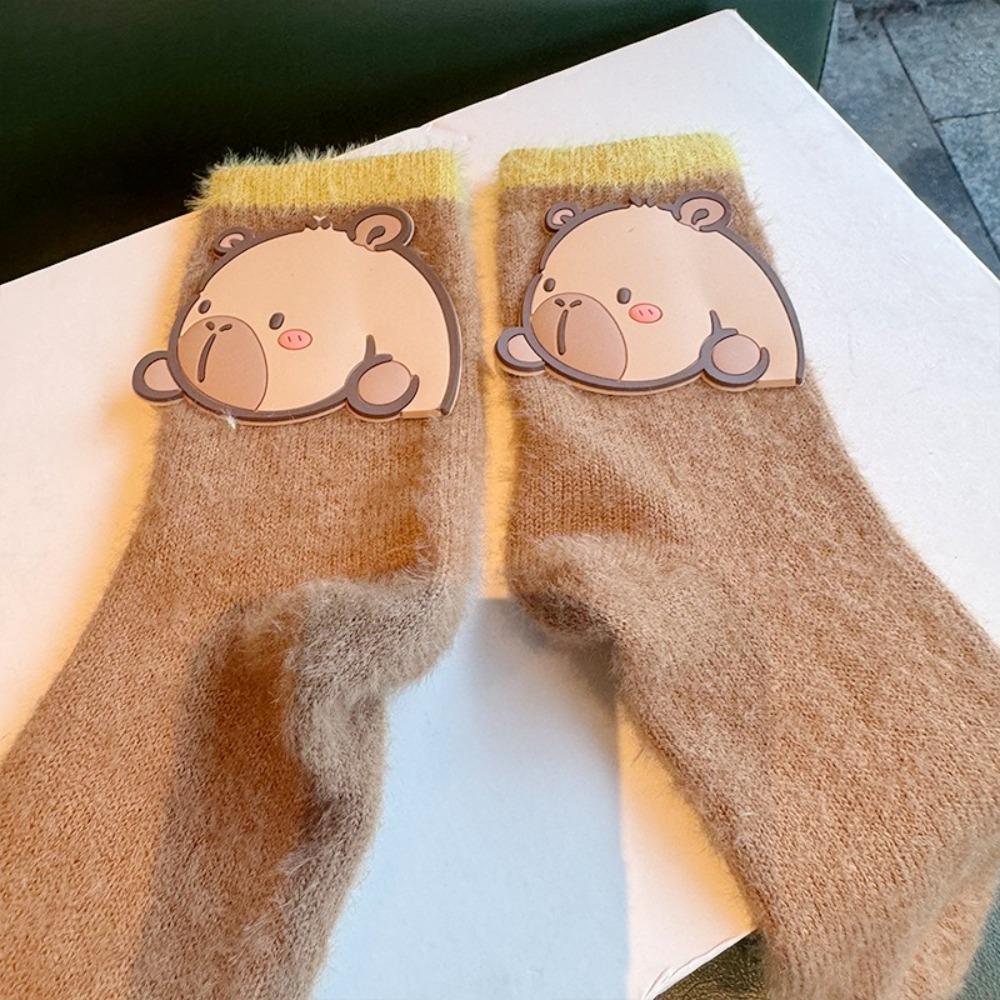 Sweet Cartoon Animal Capybara Knitted Long Socks Gift Floor and Home Socks Plush Mid Tube Socks