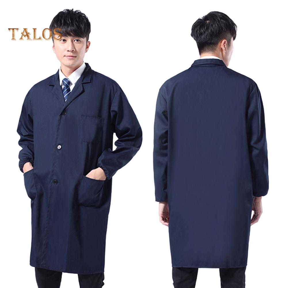 Staubdichte Herren-Laborkittel mit langen/kurzen Ärmeln, Knöpfen und Taschen, Arbeitskleidung für Herren