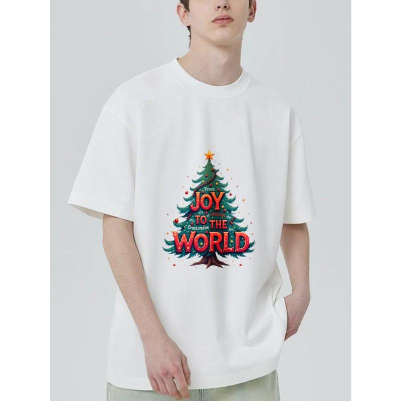 Christmas T-Shirt Black Joy To The World Christmas Tree Print Holiday Party Wear