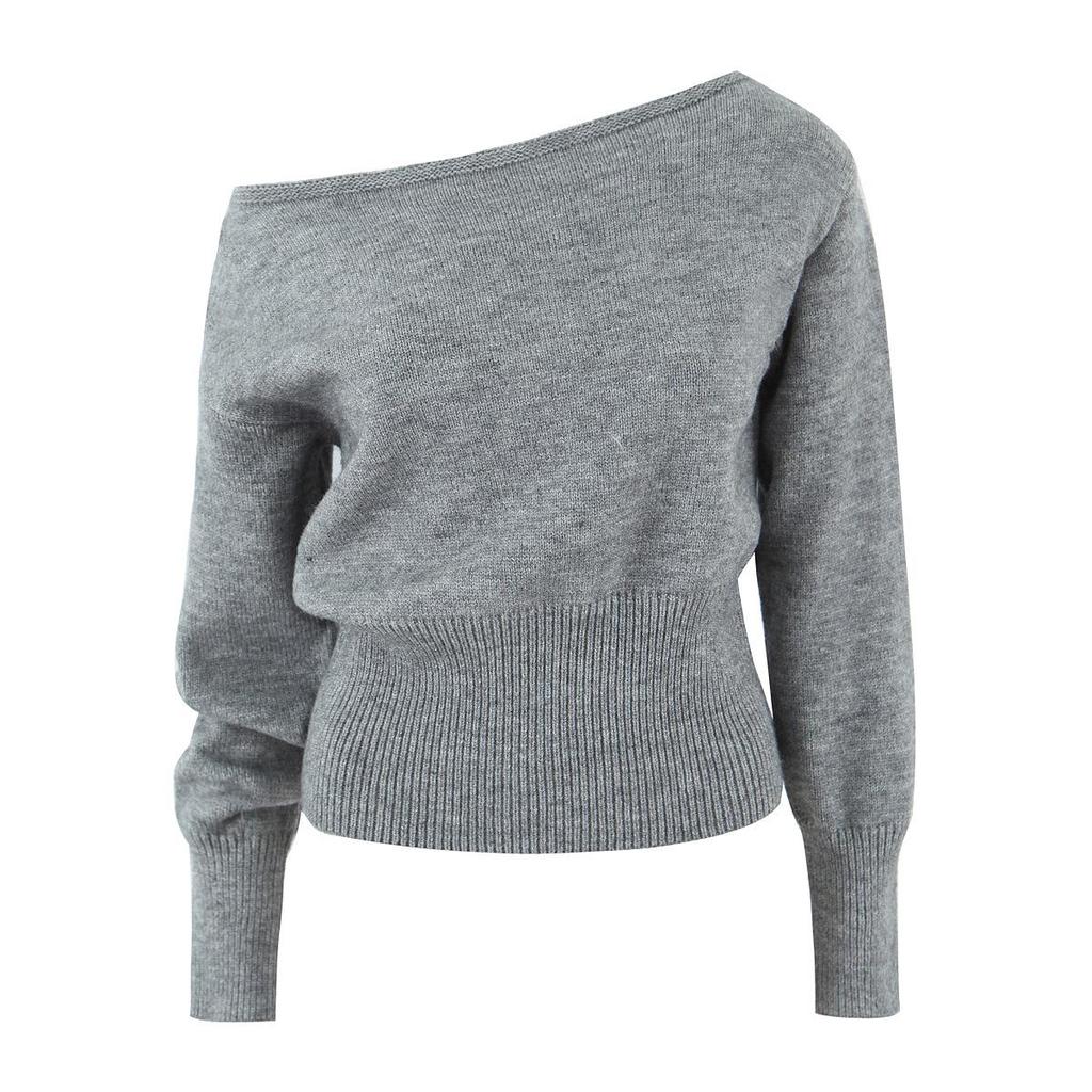 Women's Sexy Off-the-Shoulder Slimming Knit Sweater – Versatile Solid Color Cold Shoulder Top