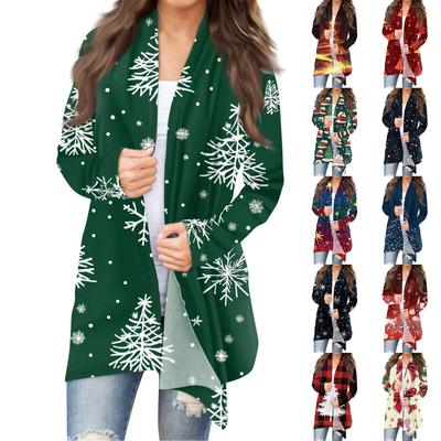 Women's Fashion Christmas Print Jacket Long Sleeve Casual Cardigan Coat