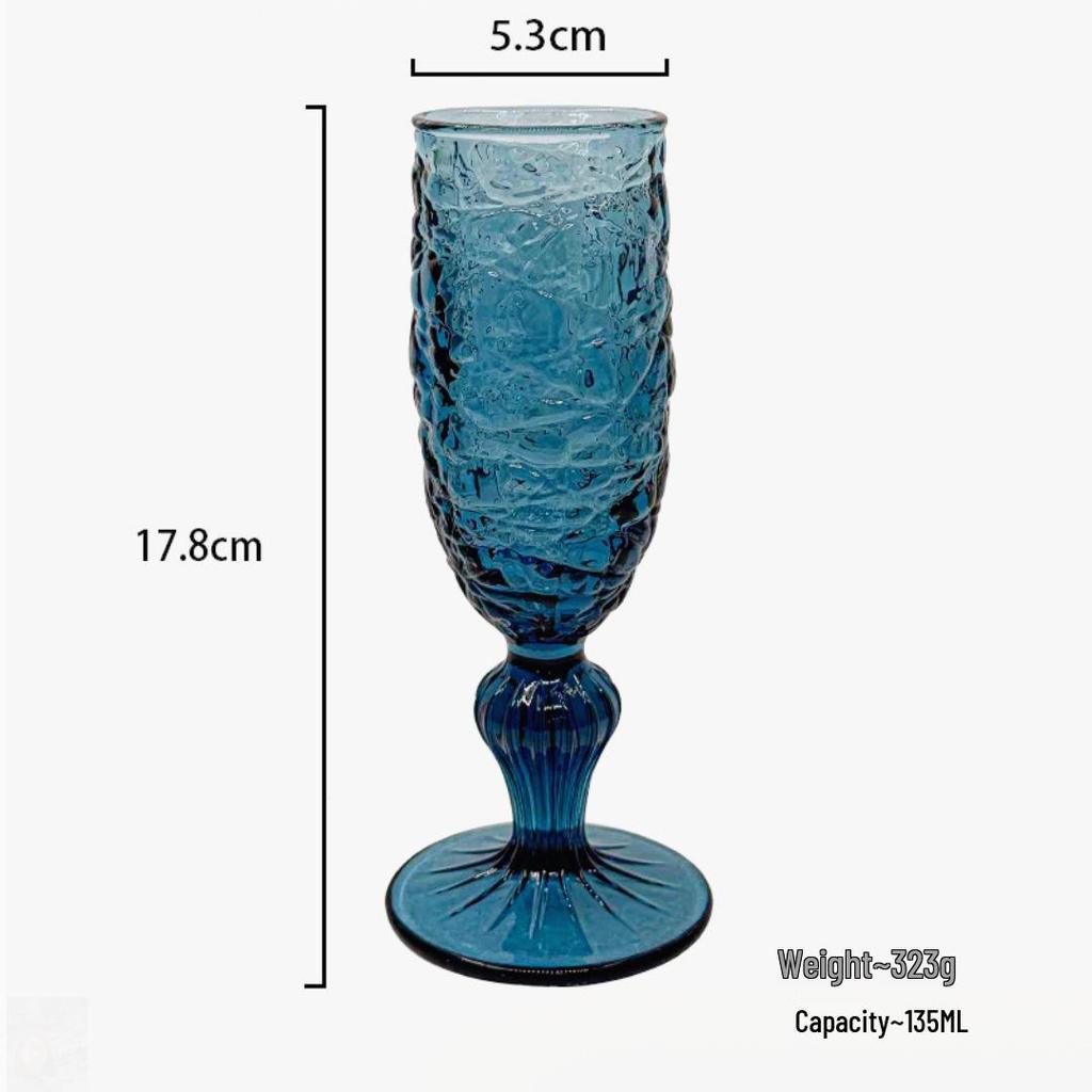 Vintage Embossed Colored Glass Goblet – Luxury Thickened Bubble Wine Glass