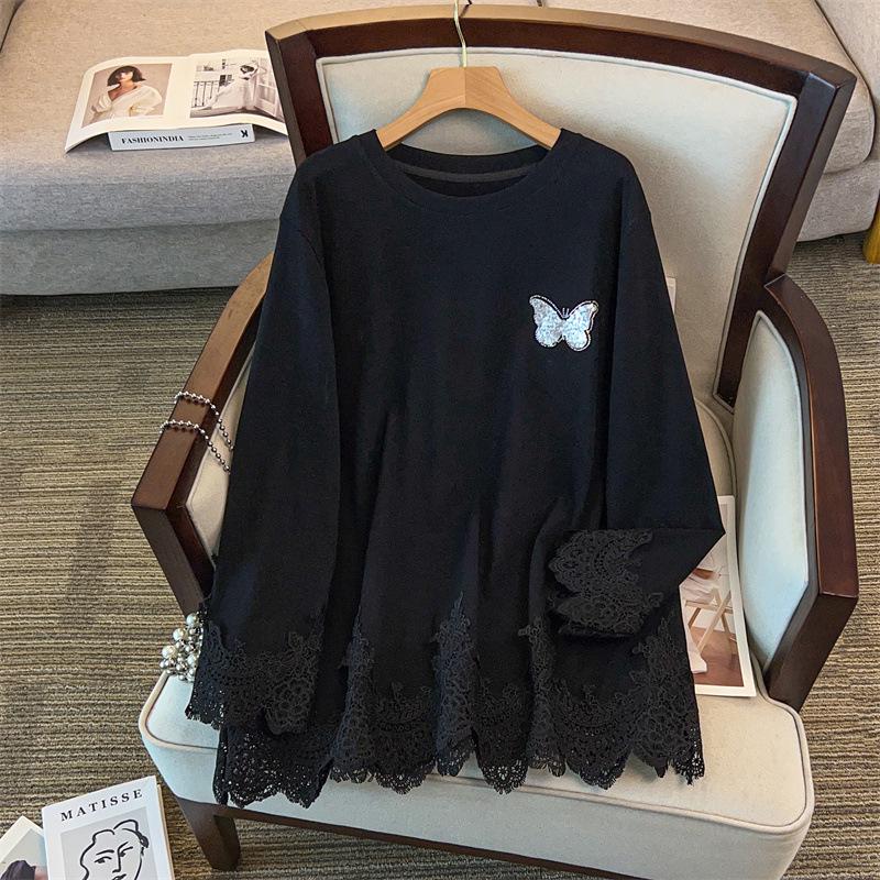 Haut de base tricoté ample à col rond pour femme grande taille, Tour de poitrine 150/160, Longueur moyenne (350-9136)