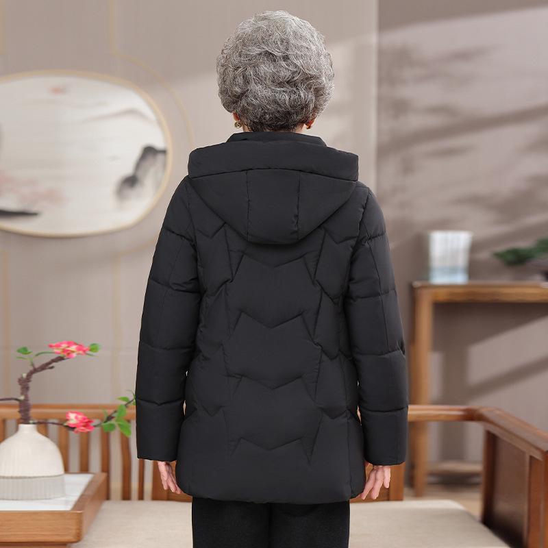 70-Year-Old Mom's New Style Hooded Winter Cotton Jacket: Thick, Warm, and Padded for Middle-Aged and Elderly Women